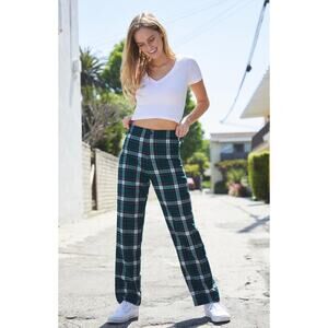 John Galt Pants Womens Small Green Navy Plaid Tartan High Rise Preppy‎ Soft Girl